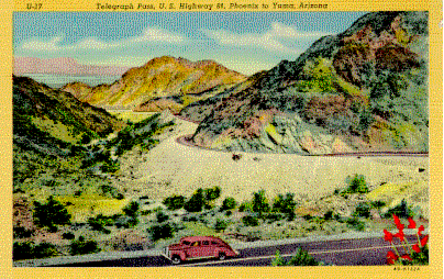 Telegraph Pass on U.S. Highway 80 east of Yuma,
AZ